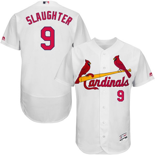 Cardinals #9 Enos Slaughter White Flexbase Authentic Collection Stitched MLB Jersey - Click Image to Close